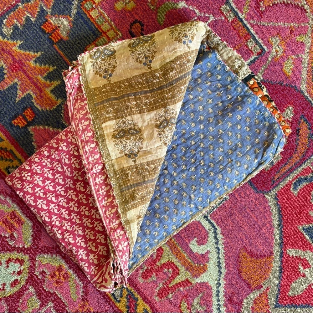 New Boho Kantha Reversible Quilt Blanket